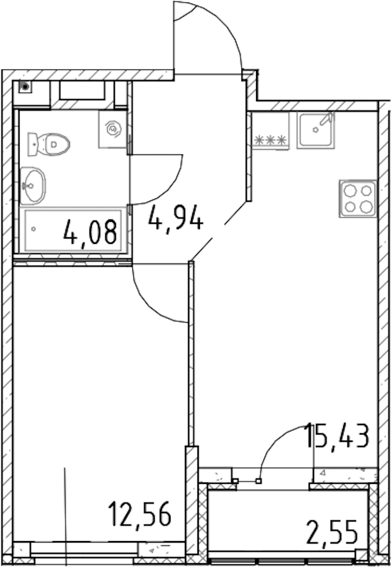 1-комнатная квартира 37.01 м², 7/23 эт., ЖК «Город Первых»